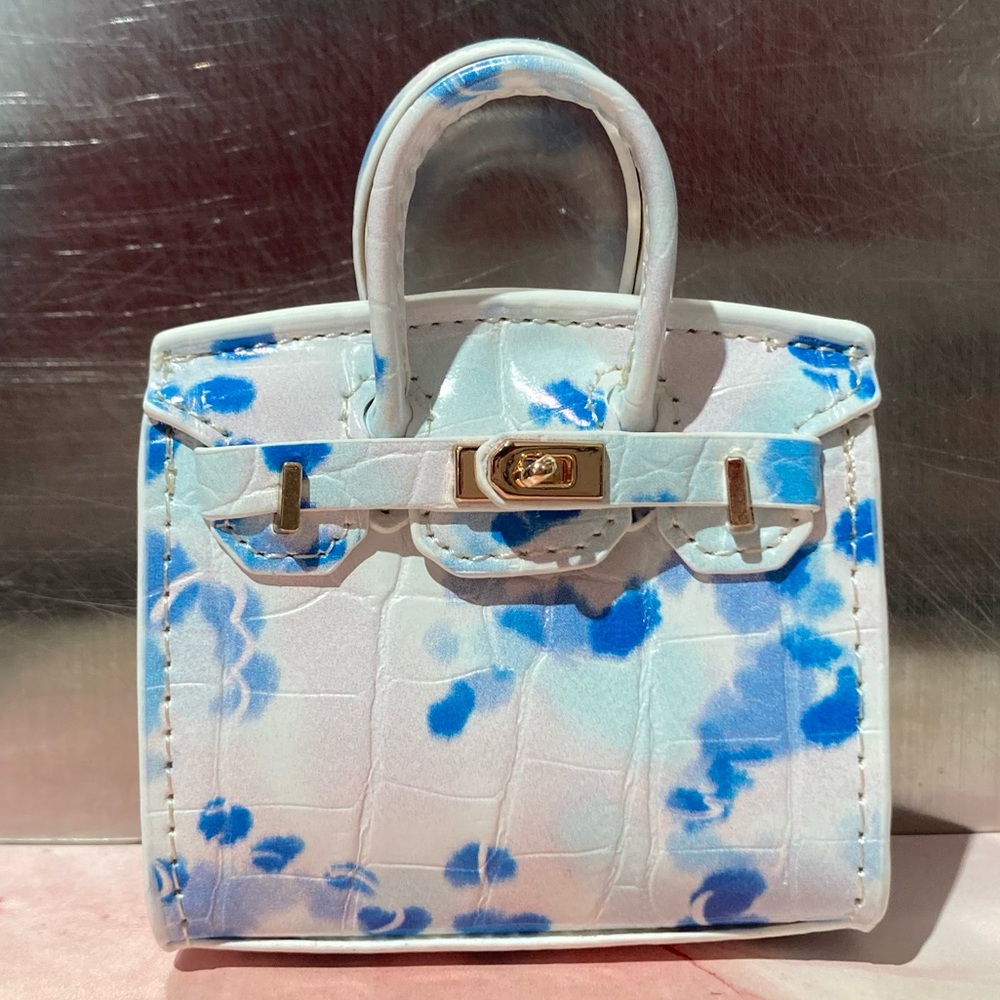 🐊 👜 Handmade Mini Blue Crocodile Pattern Birkin AirPods Tote Bag Charm Miniature